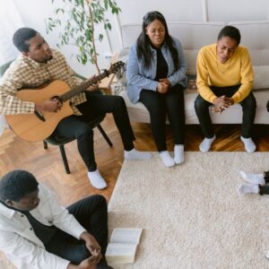 group of friends gathered for worship